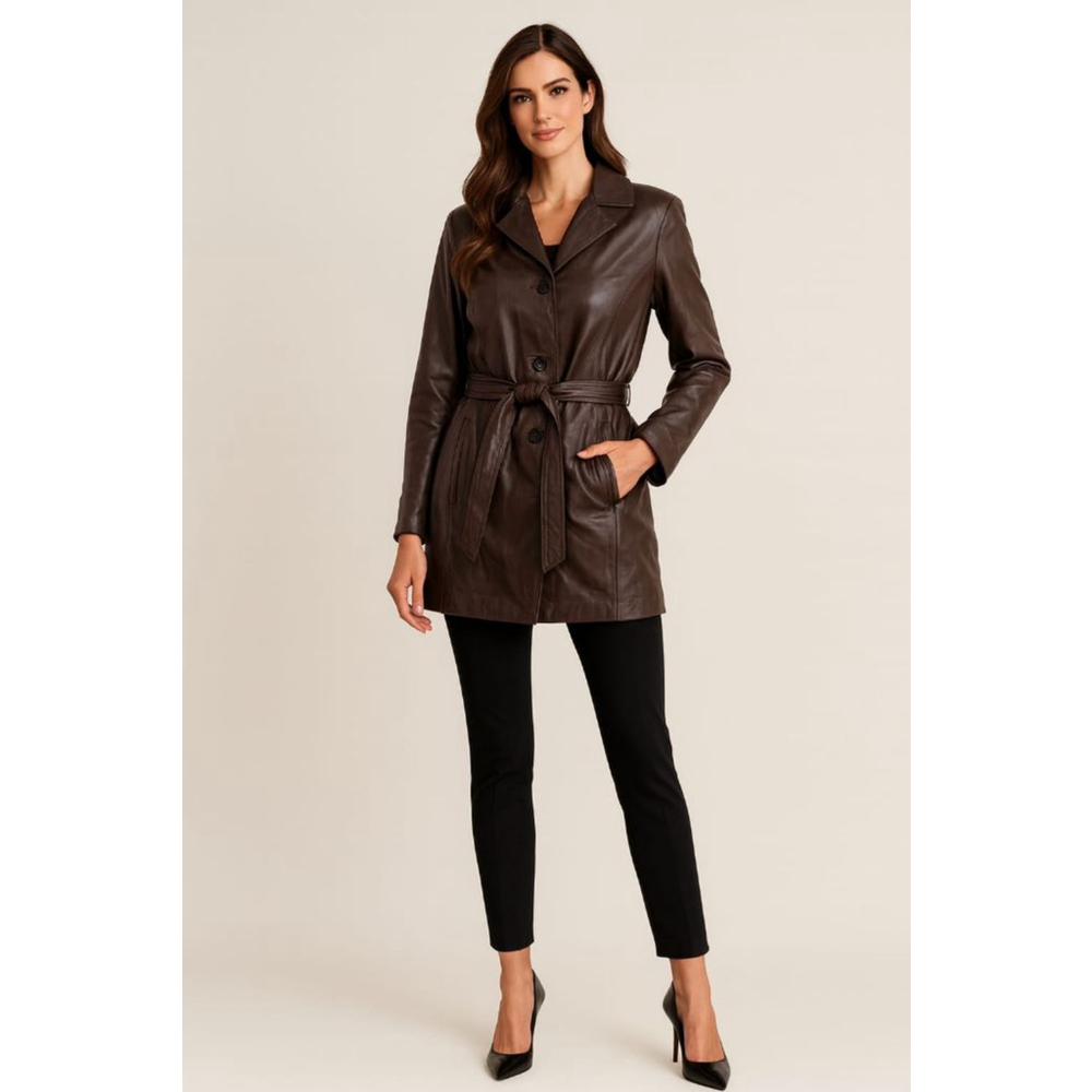 Women's Wilsons Leather Brown Belted Leather Jacket XL